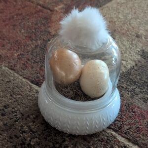 White Decorative Glass Dome with Faux Eggs and Pom Pom - Home Accents